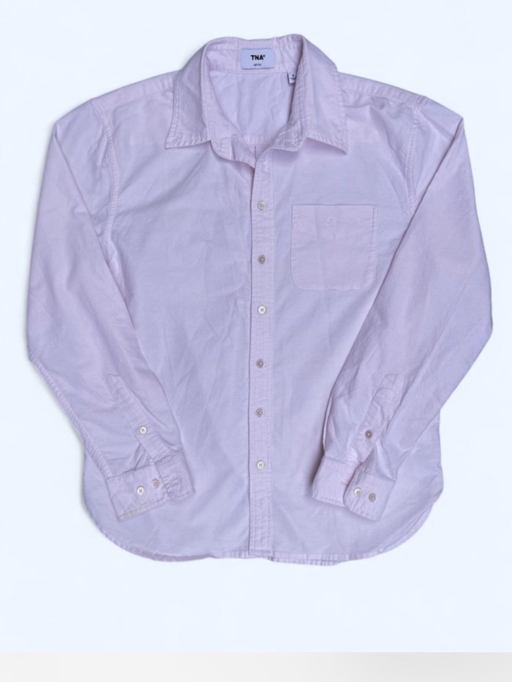 Aritzia TNA Pink Button-Down Shirt in Pink Preppy Classic Capsule Wardrobe Small